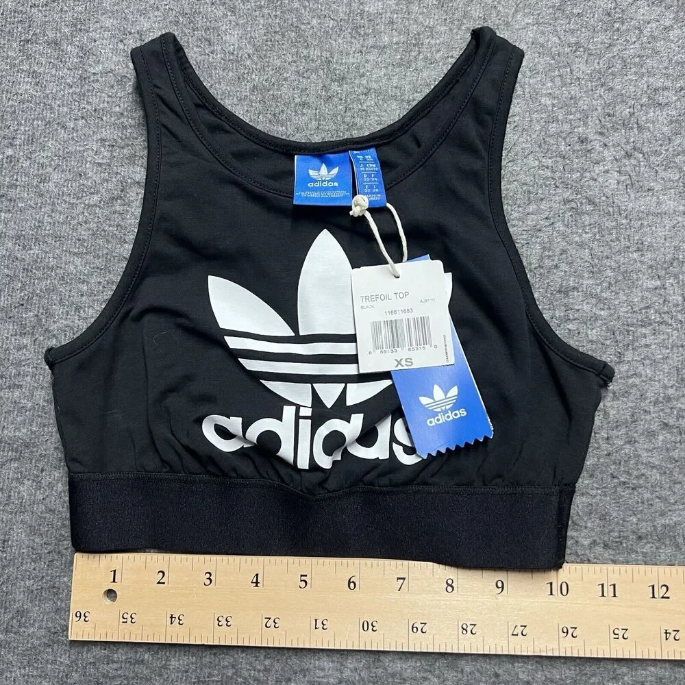 Adidas Trefoil Sports Bra Women’s XS Black Crop Top NWT NEW - Picture 4 of 7